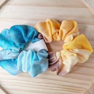SOFT tiedye scrunchies Blue and yellow